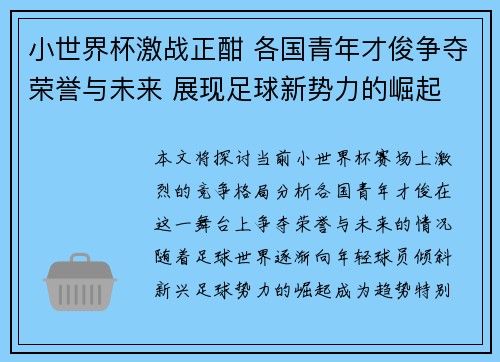 小世界杯激战正酣 各国青年才俊争夺荣誉与未来 展现足球新势力的崛起